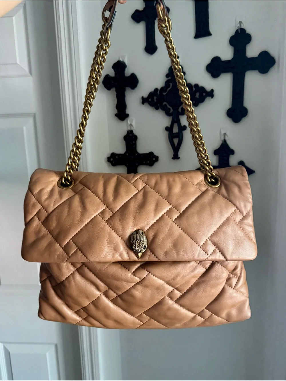 Kurt Geiger Tan Quilted Kensington XXL Leather Gold Hardware